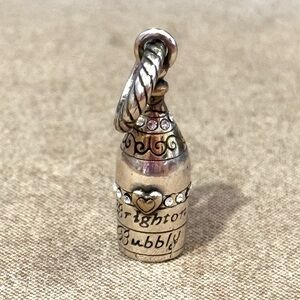 🆕 Brighton Bubbly charm Champagne bottle Silver w gold & crystal accents Retired